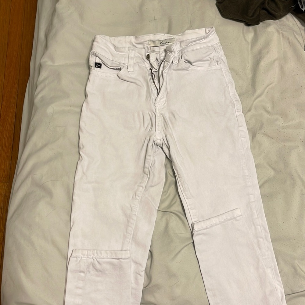 low rise white jeans; worn a few times